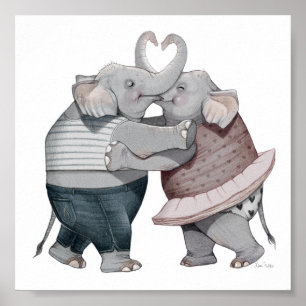 Poster 6x6 Éléphants en amour Imprimer