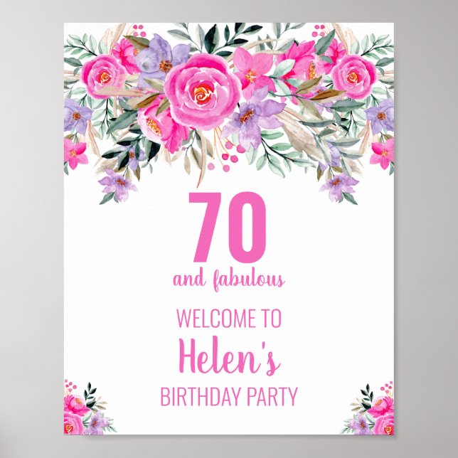 Poster 70 et fabuleux rose élégante fête d'anniversaire p (Devant)