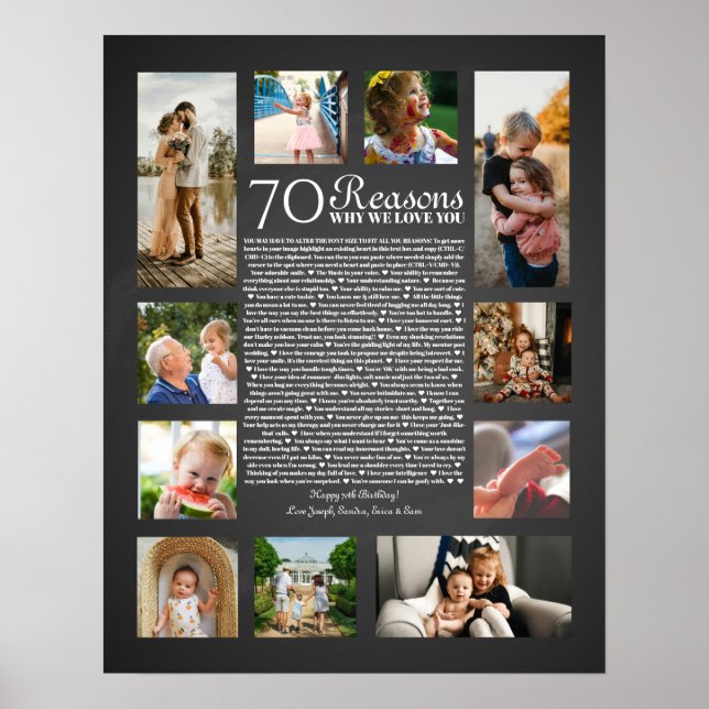Poster 70 raisons pour lesquelles nous t'aimons cadeau d' (Devant)