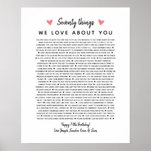 Poster 70 raisons pour lesquelles nous vous aimons cadeau
