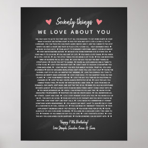 Poster 70 raisons pour lesquelles nous vous aimons cadeau