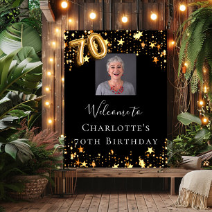 Poster 70e anniversaire Black gold stars photo bienvenue