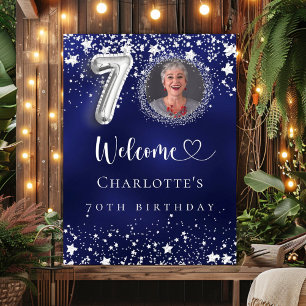 Poster 70e anniversaire bleu argent étoiles photo bienven
