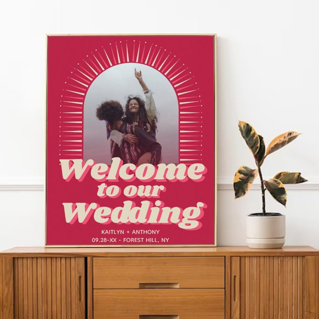 Poster 70's Retro Super Viva Magenta Mariage Bienvenue (Créateur téléchargé)