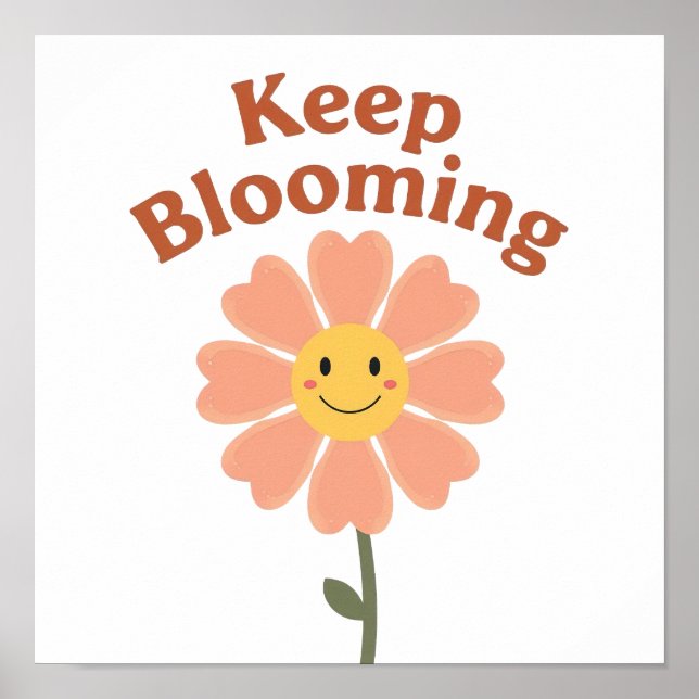 Poster 70s Style Happy Flower Graphic (Devant)