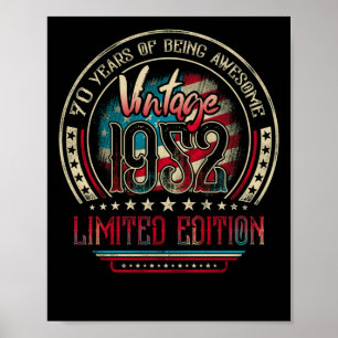 Poster 70years Awesome 70th Birthday Vintage 1952 USA