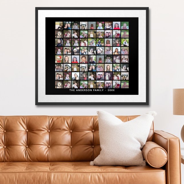 Poster 72 Carré Photo Collage Grille avec texte - noir (Personalized Photo Poster)