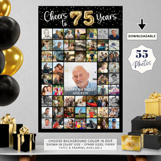 Poster 75e anniversaire 55 Collage de photos encourage à 