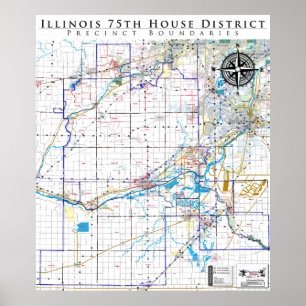 Poster 75th Illinois House District - Carte de ligne déta
