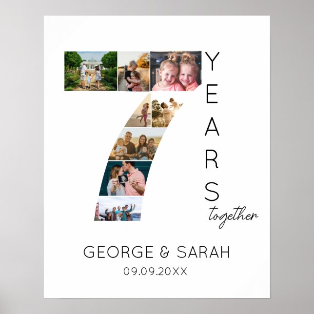 Poster 7 ans ensemble photo Collage Anniversaire Mariage (Devant)