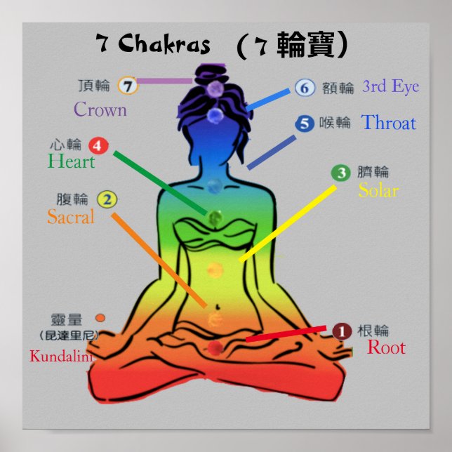 Poster 7 chakras 11x11 pouces (Devant)
