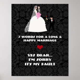 Poster 7 mots pour un mariage long et heureux - Oui Cher
