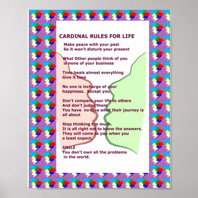 Poster 7 RÈGLES CARDINALES POUR LA VIE Graphique Art Sage (Devant)