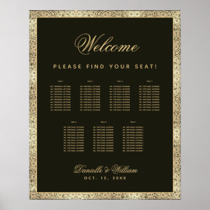 Poster 7 Tables Black Gold Vintage Wedding Seating Chart