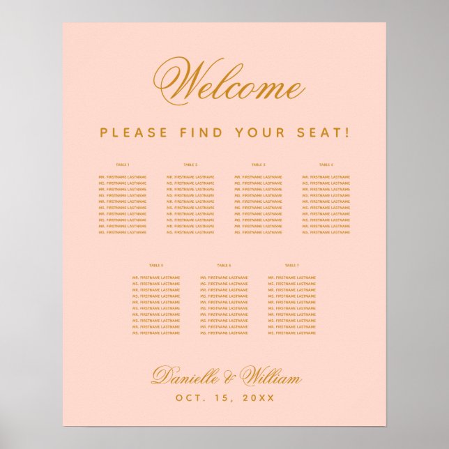 Poster 7 Tables Blush Pink Simple Mariage Graphique de si (Devant)