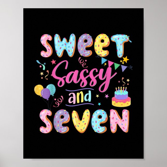 Poster 7e anniversaire fille douce Sassy et sept Donut 7  (Devant)