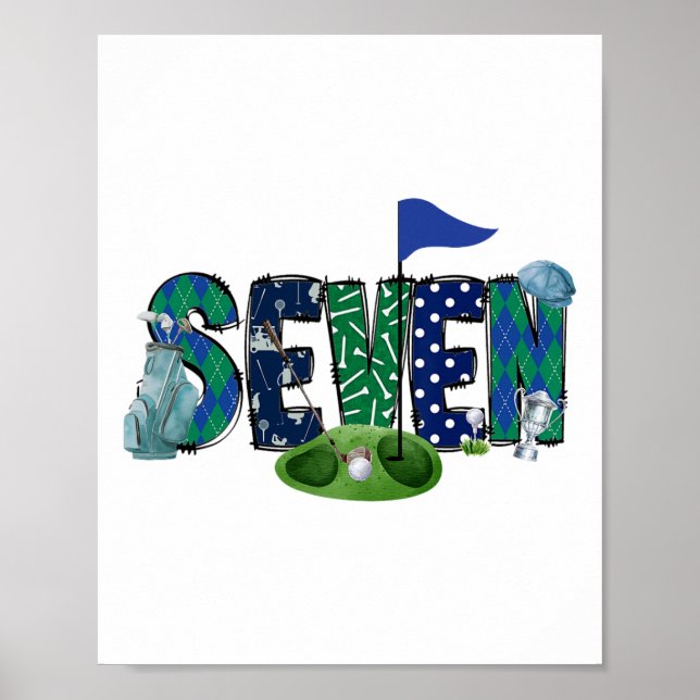 Poster 7e anniversaire Golf Thème Party Golf Girl Boy Bir (Devant)