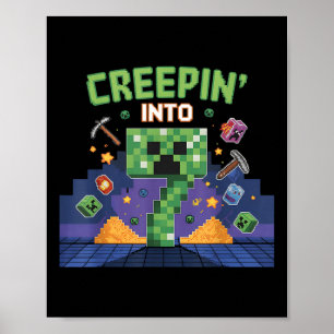 Poster 7e anniversaire Joueur Pixel Creepin’ Into 7 Video
