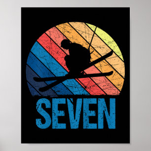 Poster 7e anniversaire Retro Ski Ski 7 ans Garçons Fille