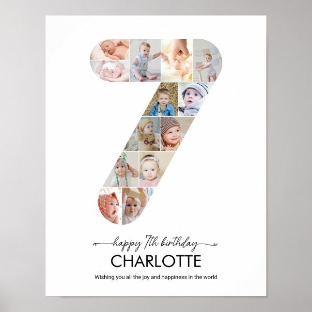 Poster 7th Birthday Number 7 Photo Collage Custom Picture (Devant)