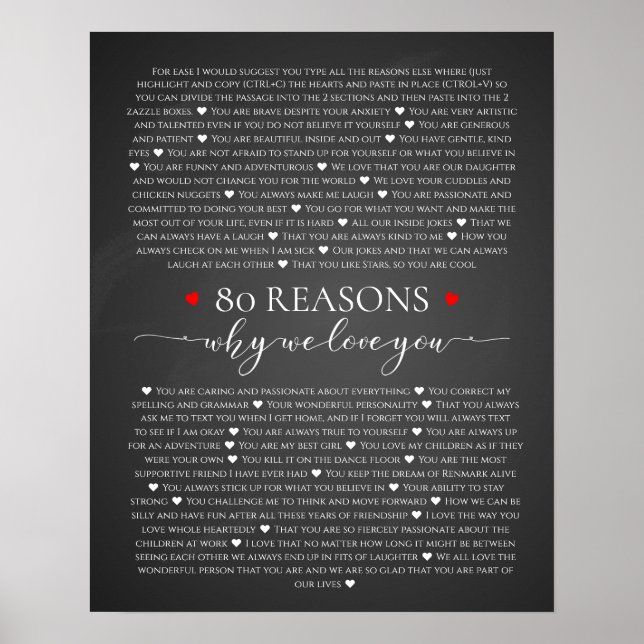 Poster 80 raisons pour lesquelles nous vous aimons 80e 60 (Devant)