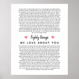 Poster 80 raisons pour lesquelles nous vous aimons cadeau
