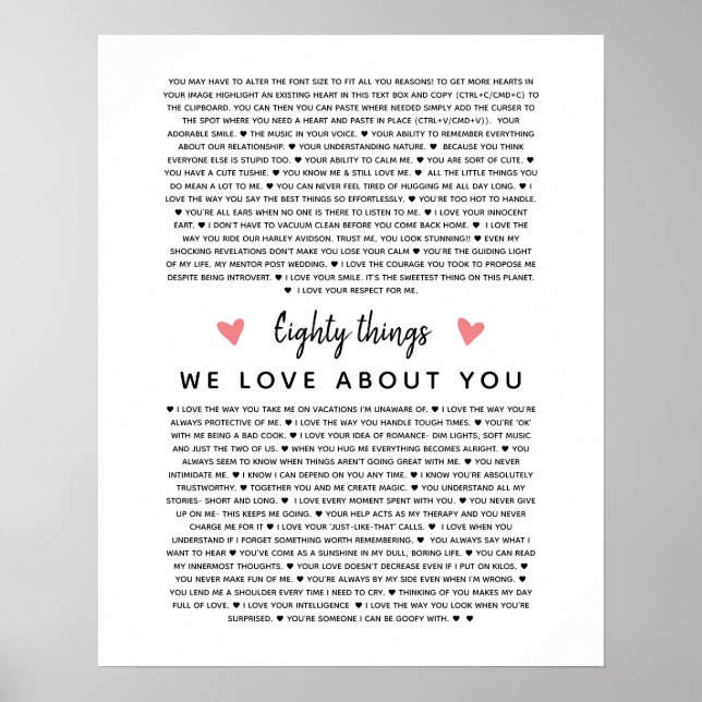 Poster 80 raisons pour lesquelles nous vous aimons cadeau (Devant)