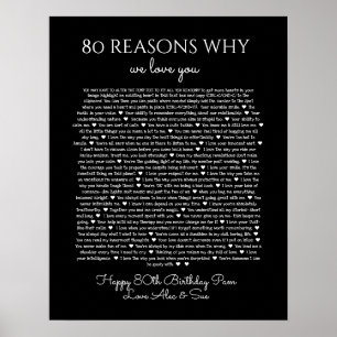 Poster 80 raisons pour lesquelles nous vous aimons noir e