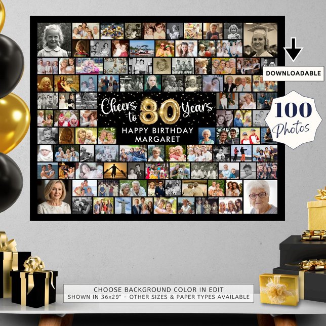 Poster 80e Anniversaire 100 Photos Black Gold Bravo à l'a (Créateur téléchargé)