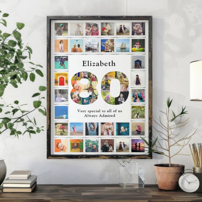 Poster 80e anniversaire Modèle photo (Personalized 80th birthday poster with family photo collage template.)