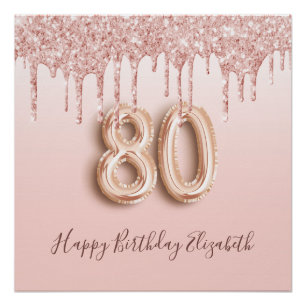 Poster 80e anniversaire rose or parties scintillant rose