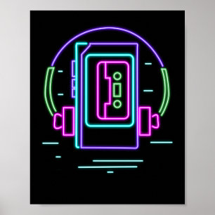 Poster 80s 90s rétro Neon Walkman