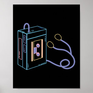 Poster 80s 90s rétro Neon Walkman