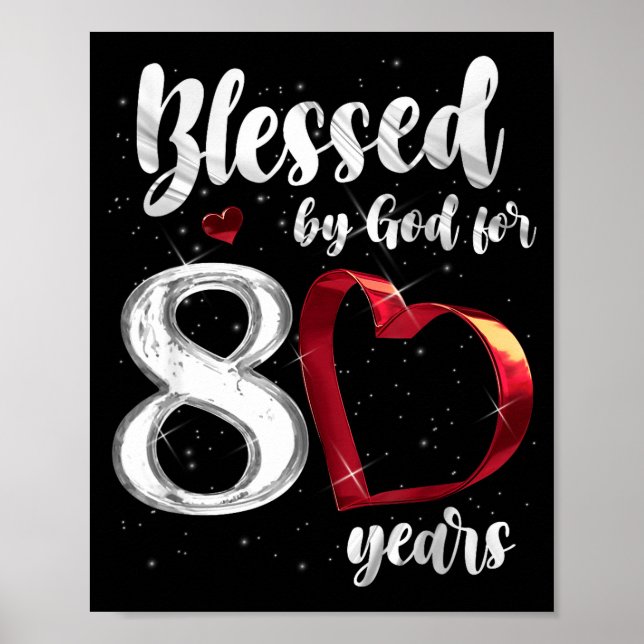 Poster 80th Birthday Blessed By God For 80 Years Birthday (Devant)
