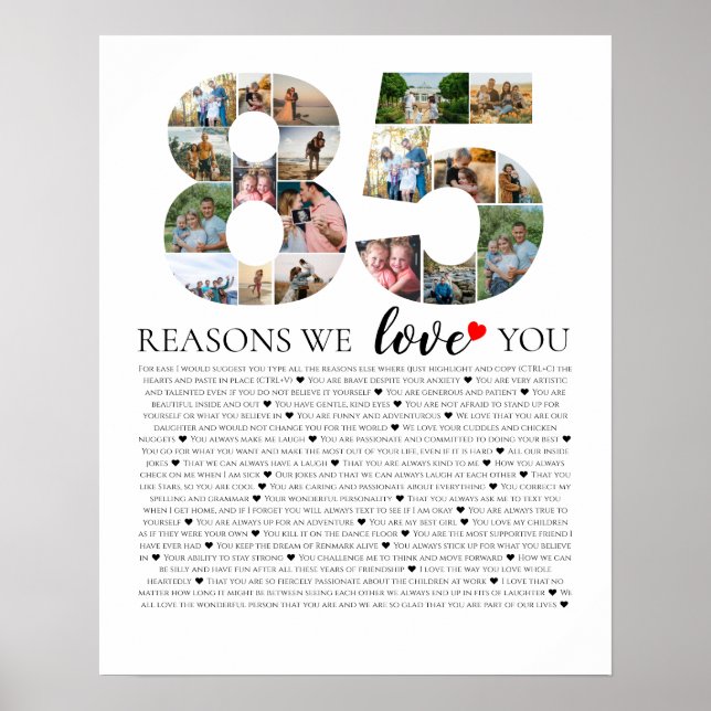 Poster 85 ans raisons pour lesquelles nous vous aimons ph (Devant)