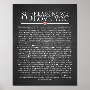 Poster 85 raisons pour lesquelles nous vous aimons 80e 60