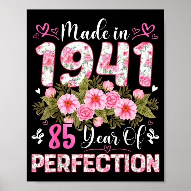 Poster 85 Year Old Made In 1941 Floral 85th Birthday Wome (Devant)