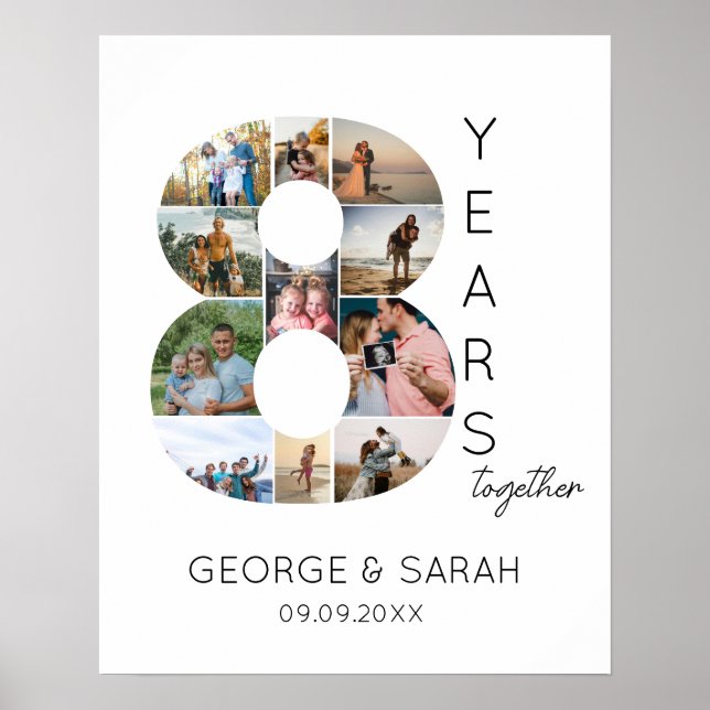 Poster 8 ans Ensemble Photo Collage Anniversaire Mariage (Devant)