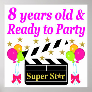 POSTER 8 ANS ET PRÊT À LA FÊTE MOVIE STAR DESIGN
