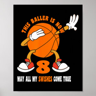 Poster 8 ans Joyeux 8e anniversaire Basketball 8e anniver