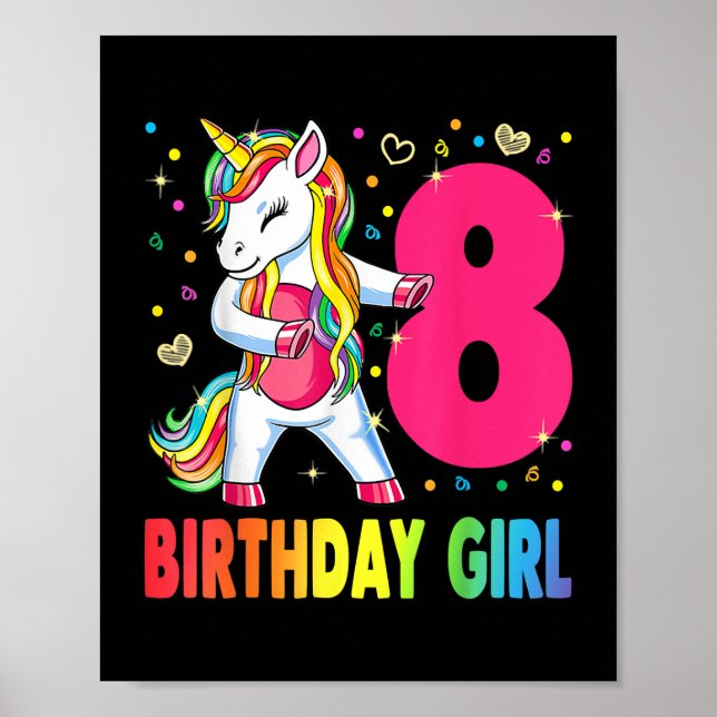 Poster 8 Ans Unicorne Flossant 8e Anniversaire fille (Devant)