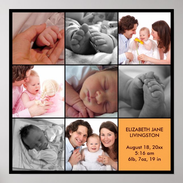 Poster 8 bébé photo moderne collage jaune noir bordure (Devant)