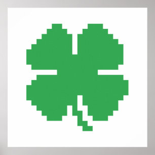 Poster 8 bits Pixel Lucky Four Leaf Clocher