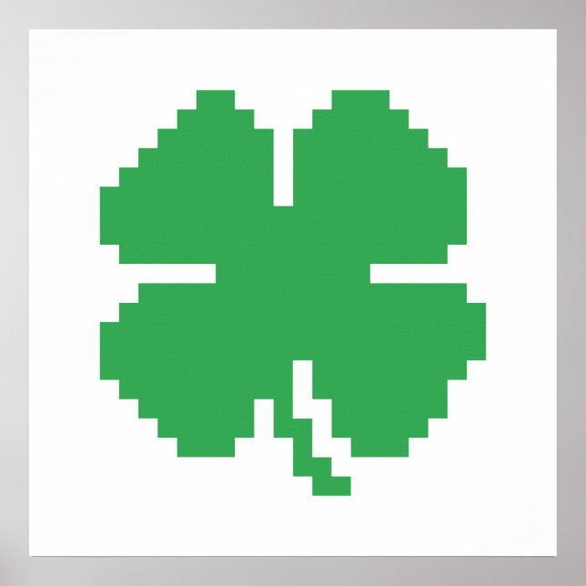 Poster 8 bits Pixel Lucky Four Leaf Clocher (Devant)