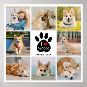 Poster 8 Collage Photo Cœur J'Aime Mon Chien