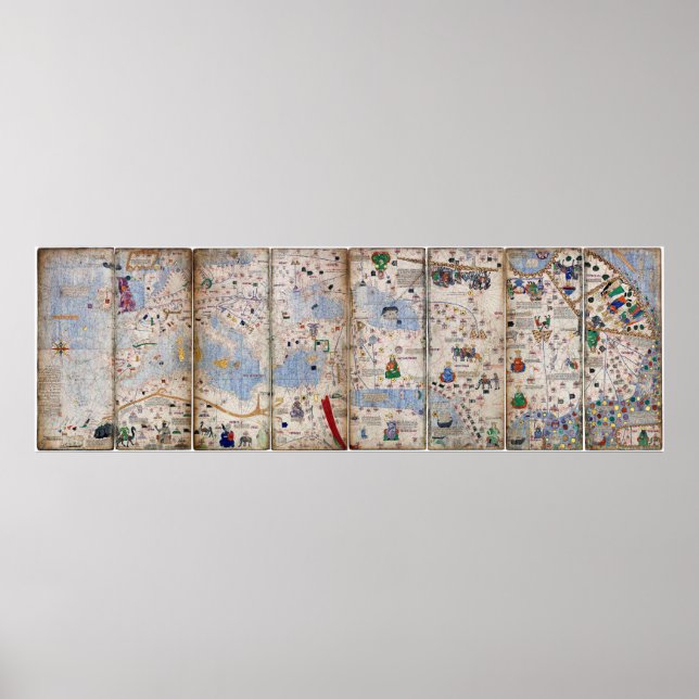Poster 8 Panel Catalan Atlas par Abraham Cresques (1375) (Devant)
