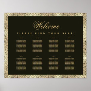 Poster 8 Table Black Gold Elegant Vintage Seating Chart