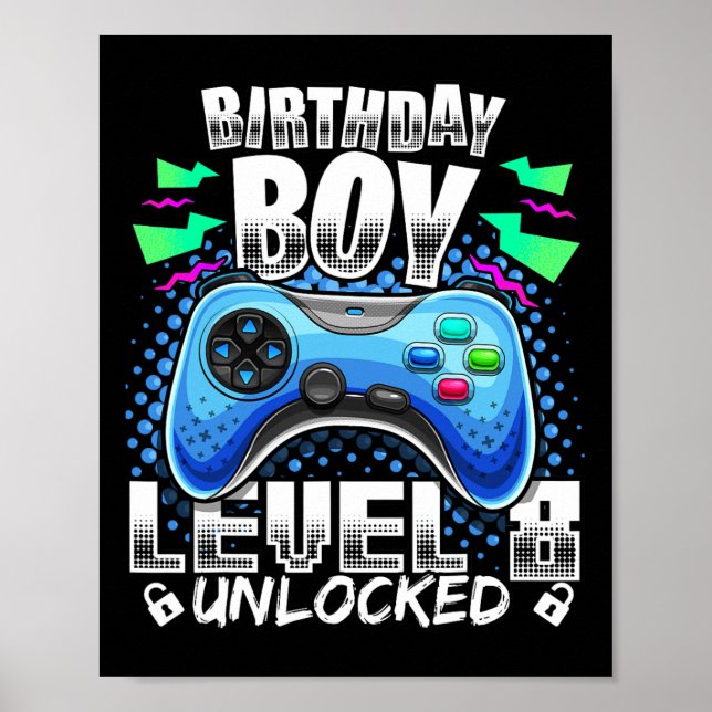 Poster 8 Vidéo Déverrouillée Jeu 8e Anniversaire Gamer Ca (Devant)