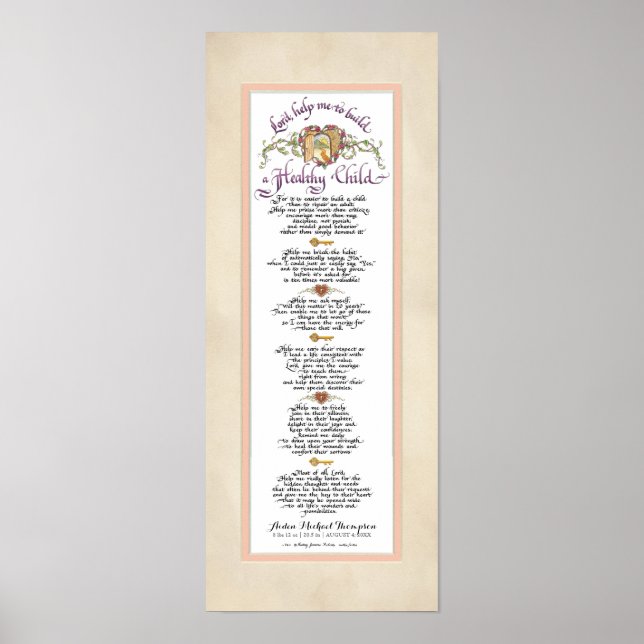 Poster 8 x 20 Construire un enfant en santé, Parchemin Bl (Devant)