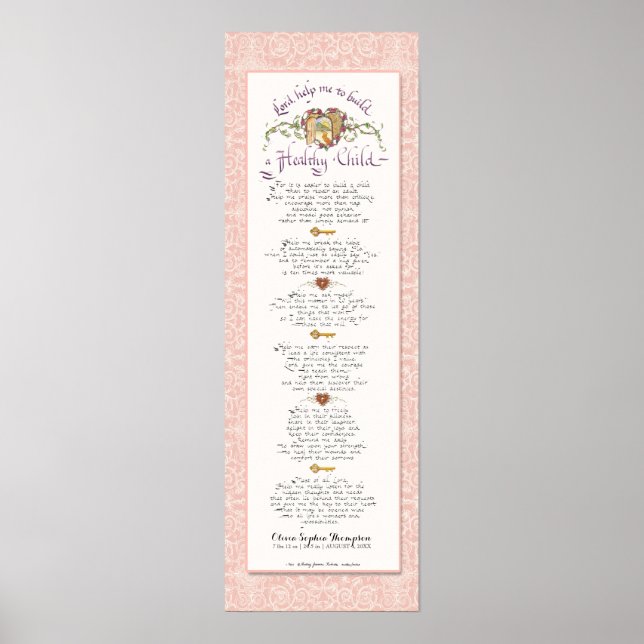 Poster 8 x 24 Construire un enfant sain Blush Damask modè (Devant)